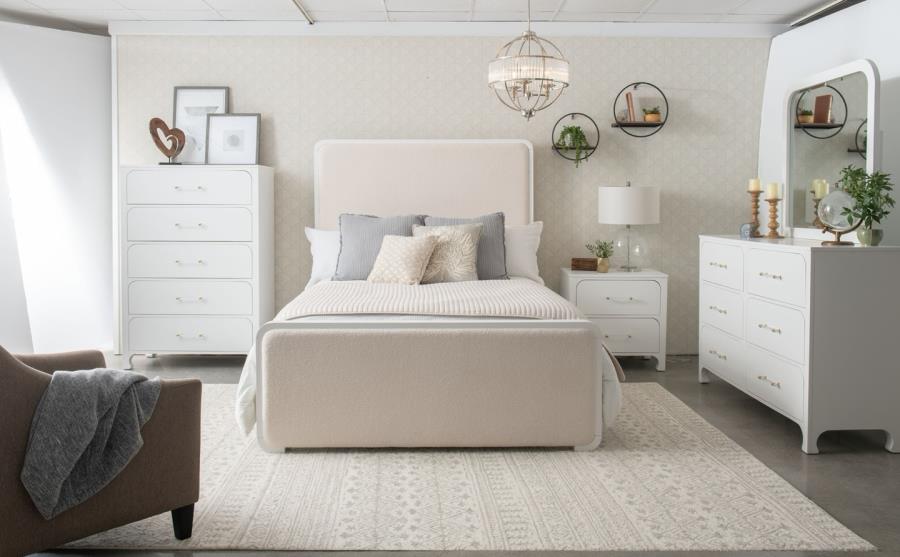 224751Q Lit à panneaux rembourré Anastasia Boucle 4 pièces Blanc perle et beige