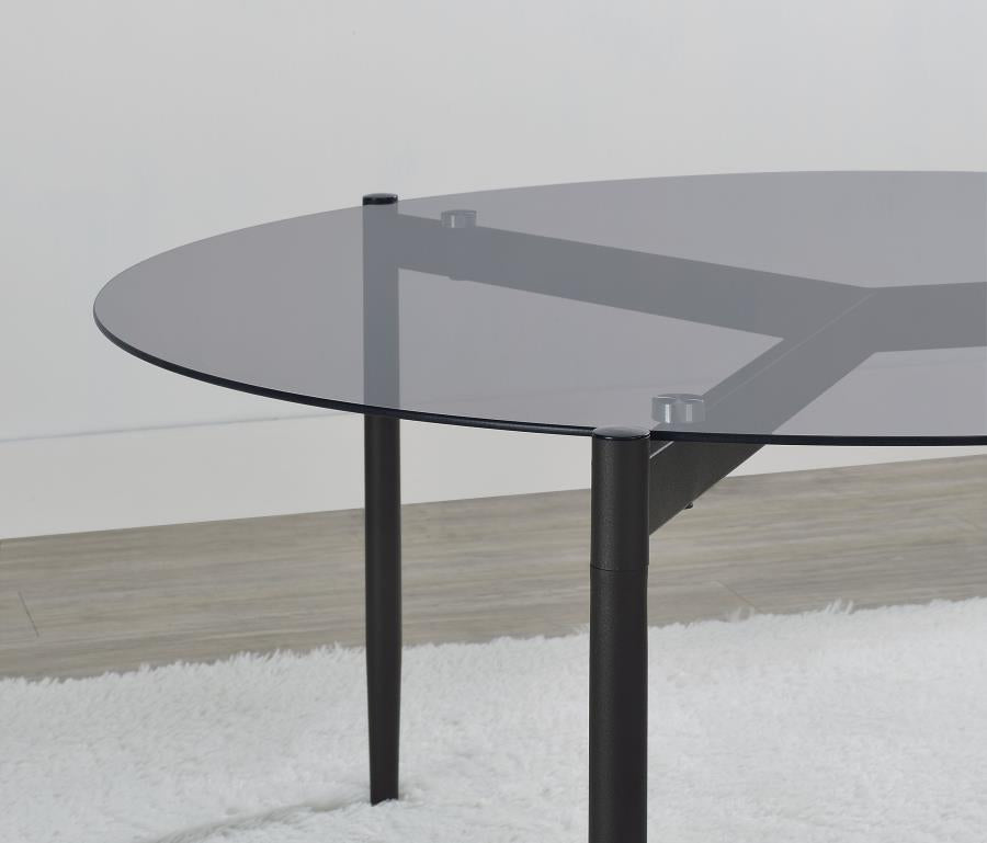 710168 Table basse ronde Rosalie avec plateau en verre fumé, noir sable
