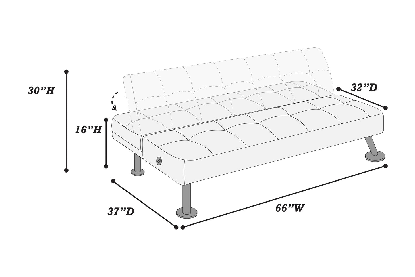 Canapé-lit convertible F8586 avec ports USB