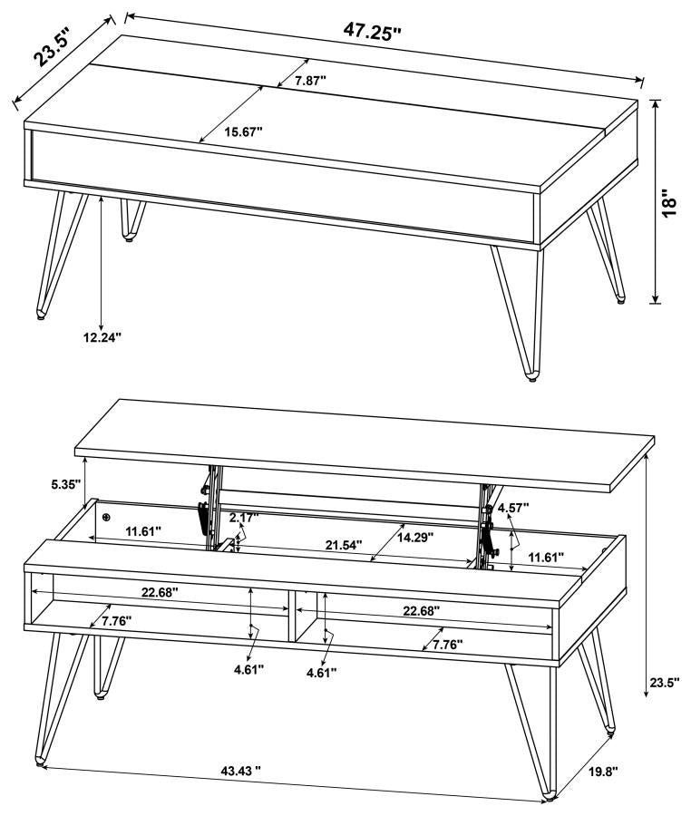Table basse relevable Fanning en chêne doré