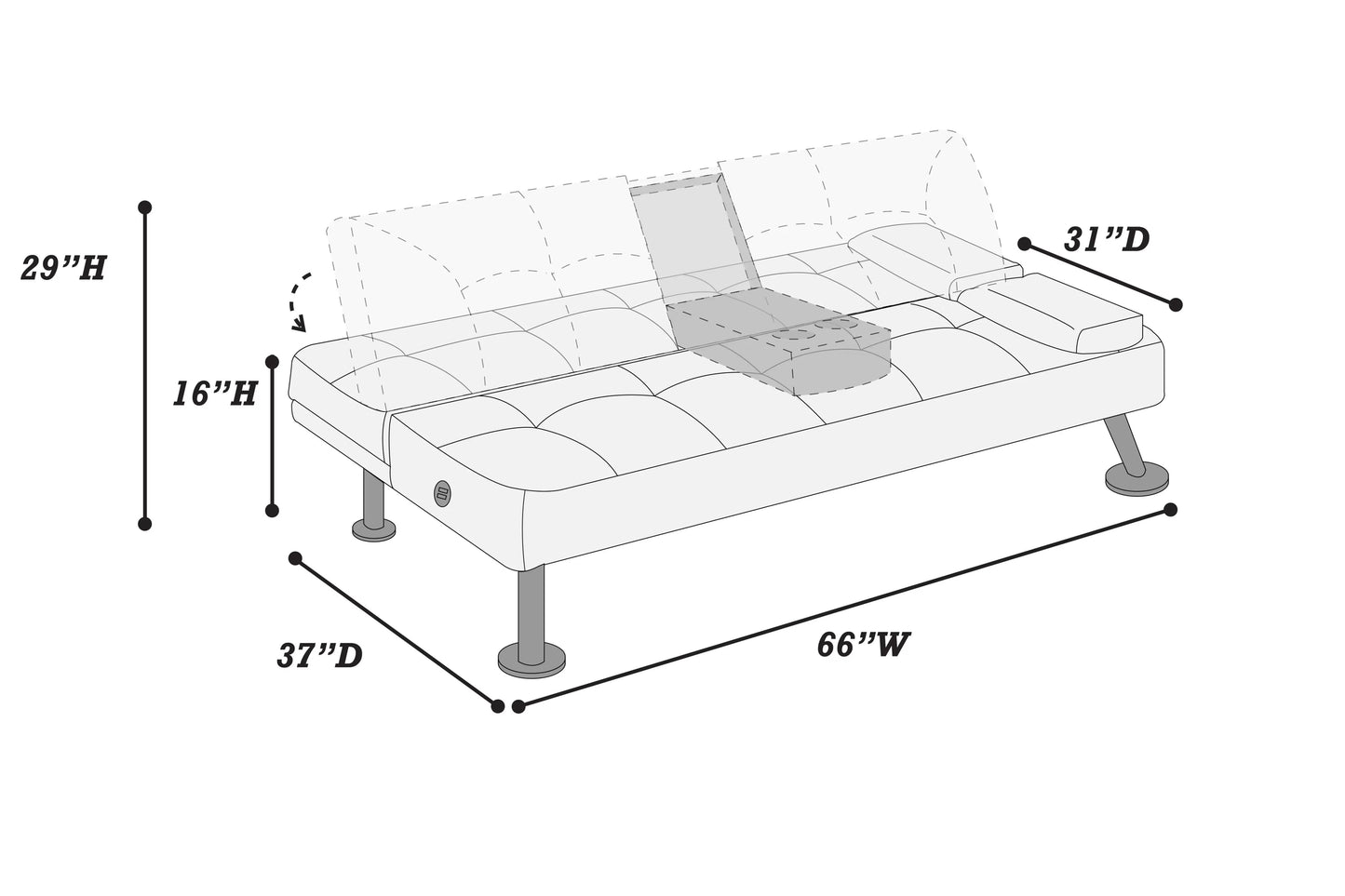 Canapé-lit convertible F8597 avec ports USB