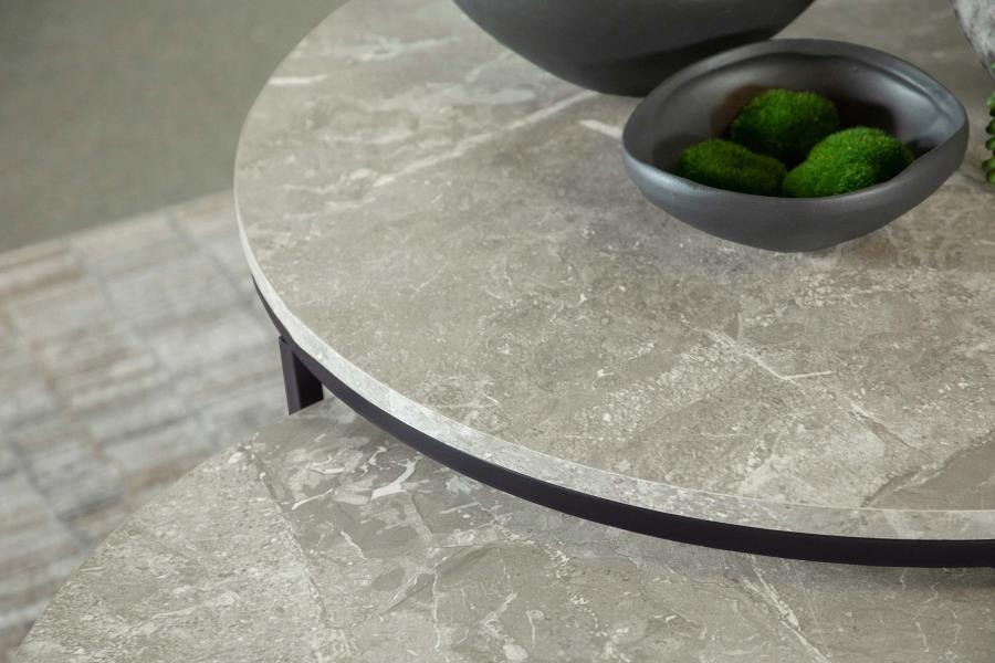 736028 Lainey Table basse gigogne ronde 2 pièces en faux marbre gris