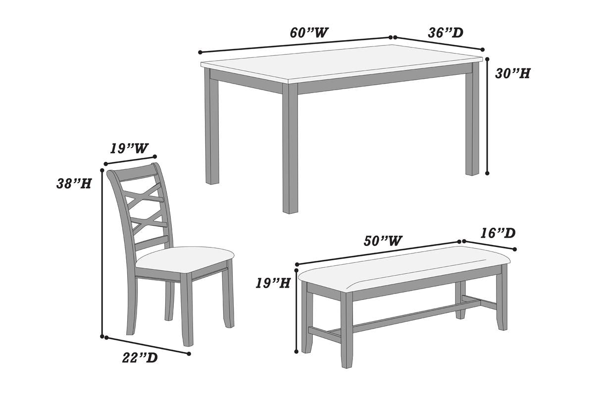 Ensemble de salle à manger 6 pièces Riviera F2623 avec banc double