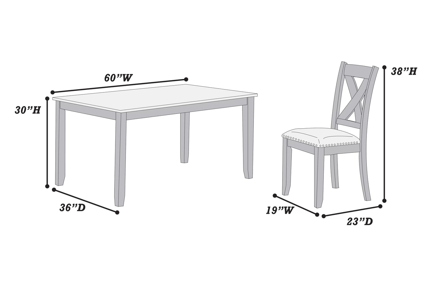 Ensemble de salle à manger 7 pièces F2638 : table et 6 chaises