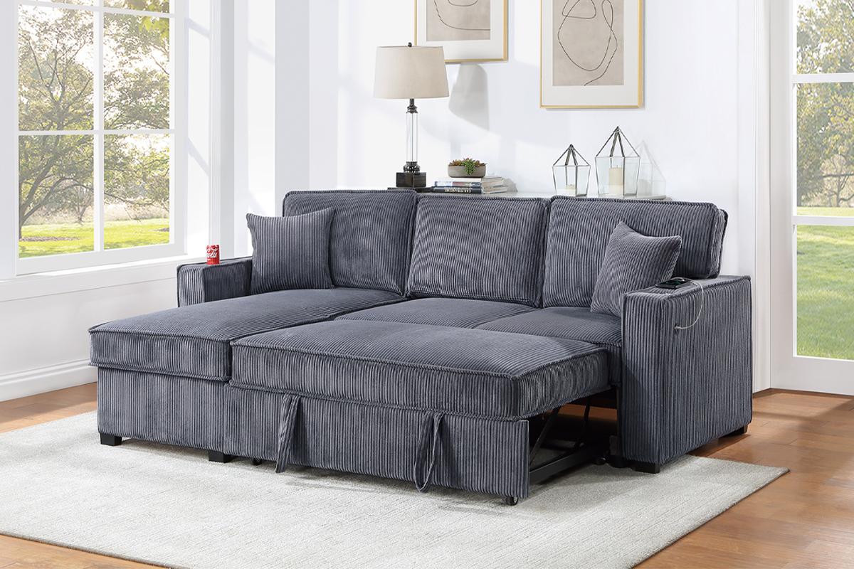 F8543 Canapé convertible sectionnel avec porte-gobelet et port USB