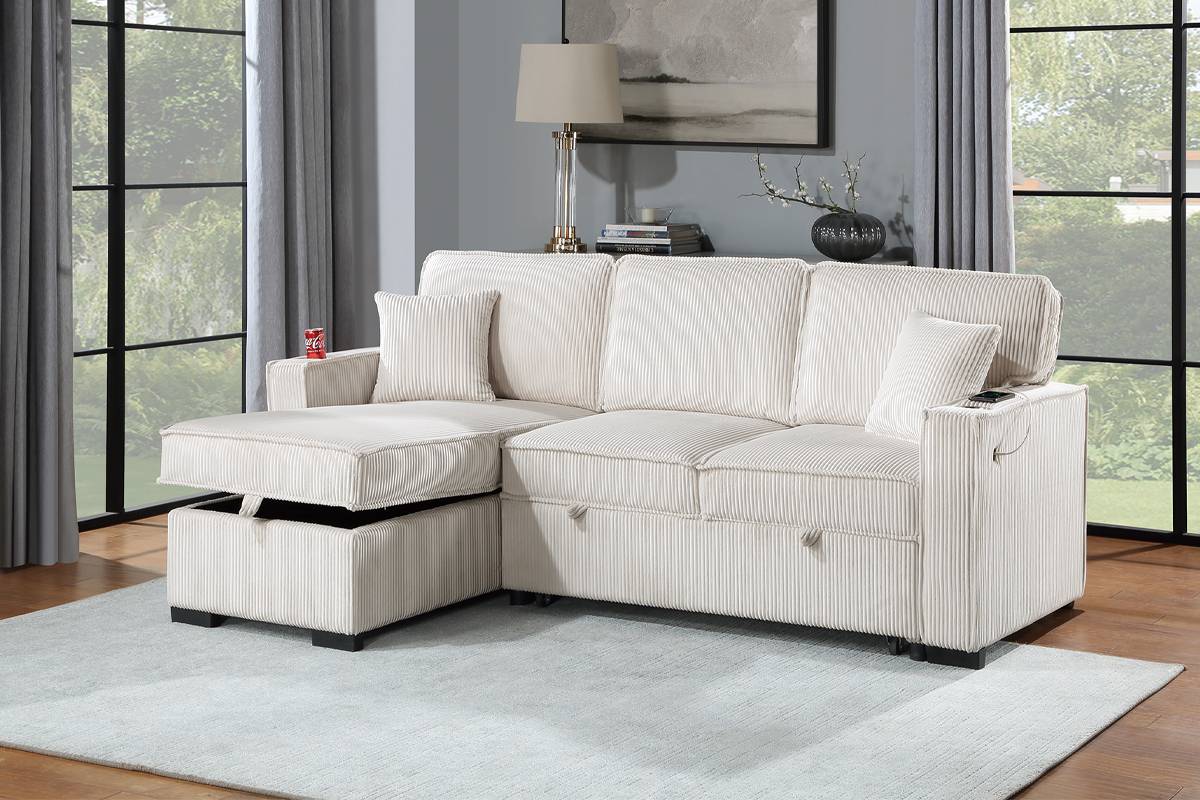 Canapé-lit sectionnel convertible F8544 avec porte-gobelet et port USB