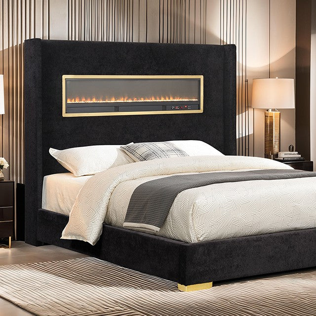 FM74003BK Danvers Lit Queen avec cheminée simulée, Bluetooth et USB