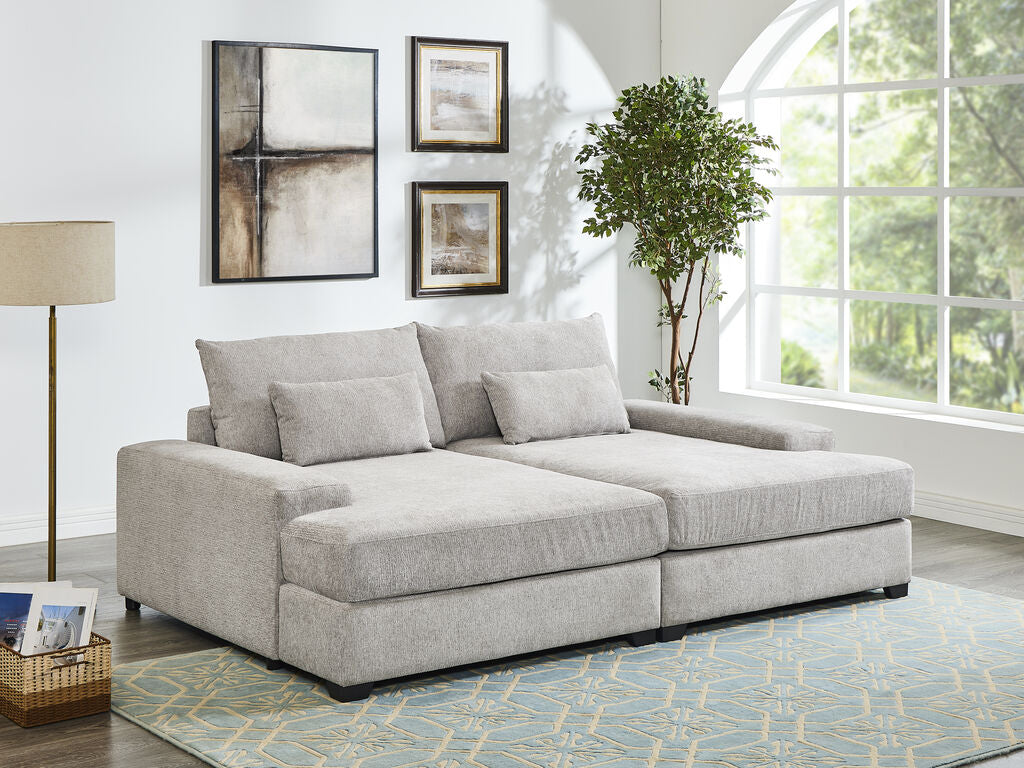 1158-Canapé-lit double surdimensionné Jaylee en tissu gris clair de 88 po de large
