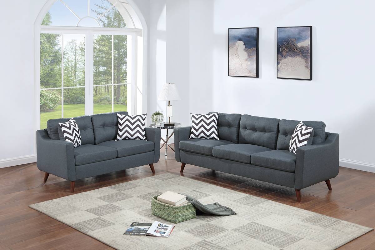 Ensemble canapé et causeuse 2 pièces F8444 - Bleu-gris