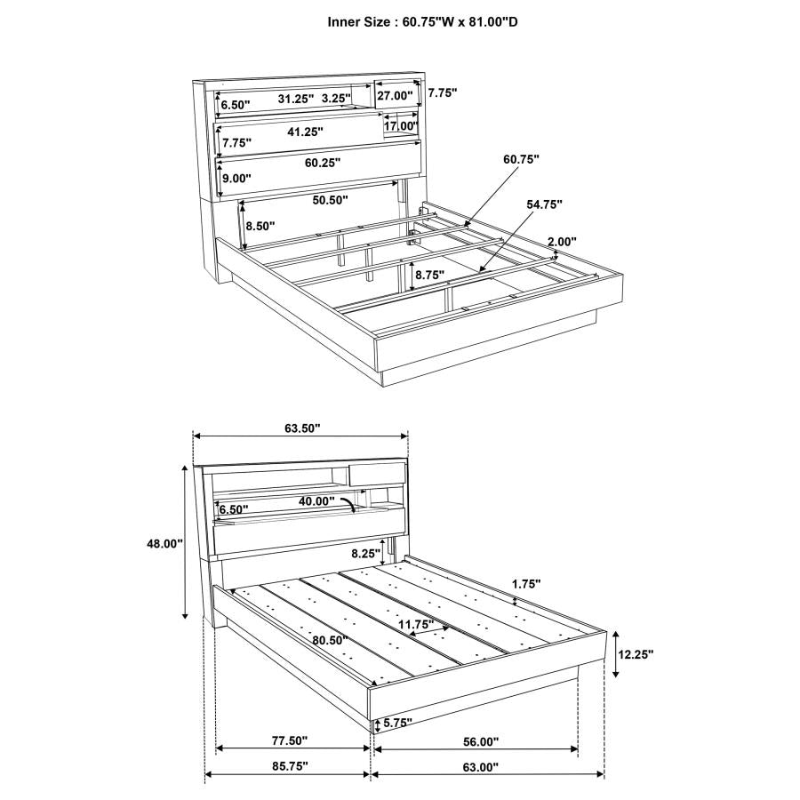 224981Q-S4 Fenwick Ensemble de chambre à coucher 4 pièces avec lit queen size et plateforme Chêne gris