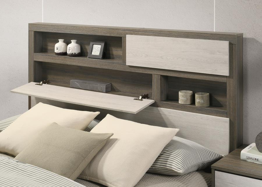 224981Q-S4 Fenwick Ensemble de chambre à coucher 4 pièces avec lit queen size et plateforme Chêne gris