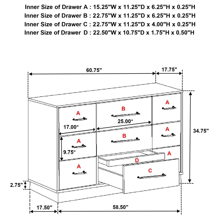 224981Q-S4 Fenwick Ensemble de chambre à coucher 4 pièces avec lit queen size et plateforme Chêne gris