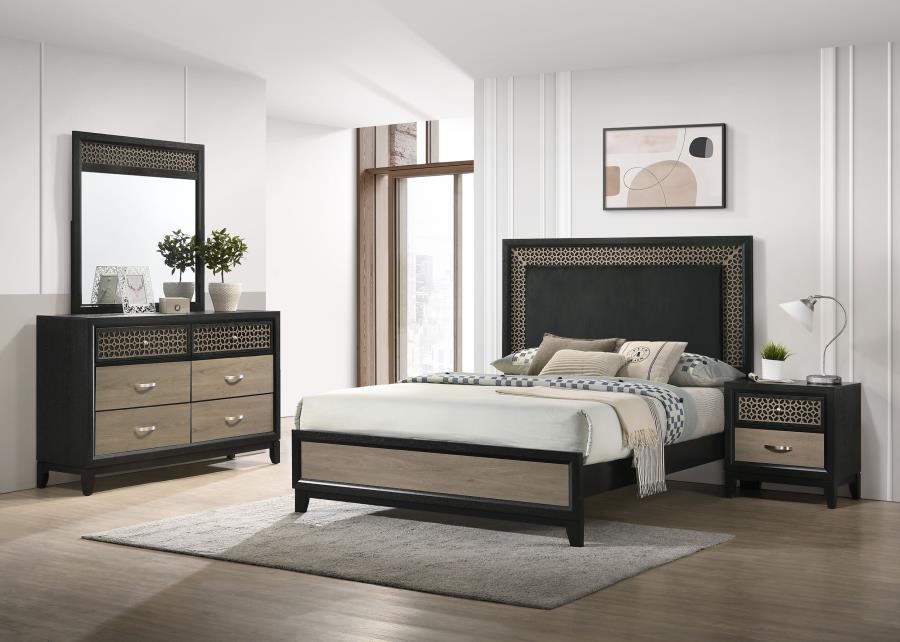Ensemble de chambre à coucher 4 pièces Valencia 223041Q, brun clair et noir