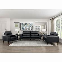 8566BLK-2PC Ensemble de 2 canapés en cuir noir Lewes Mid-Century Modern