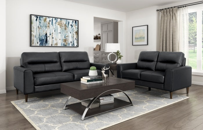 8566BLK-2PC Ensemble de 2 canapés en cuir noir Lewes Mid-Century Modern