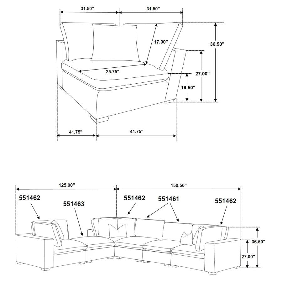 Canapé sectionnel modulaire rembourré 5 pièces Lakeview Ivoire