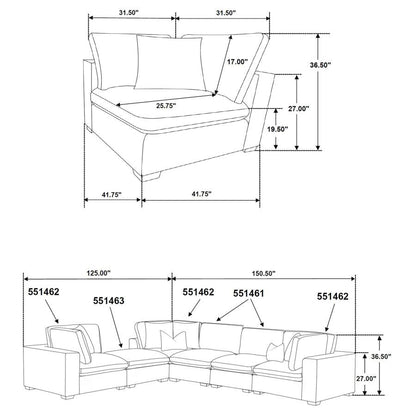 Canapé sectionnel modulaire rembourré 5 pièces Lakeview Ivoire