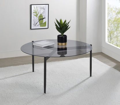710168 Table basse ronde Rosalie avec plateau en verre fumé, noir sable 