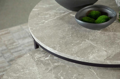 736028 Lainey Table basse gigogne ronde 2 pièces en faux marbre gris 