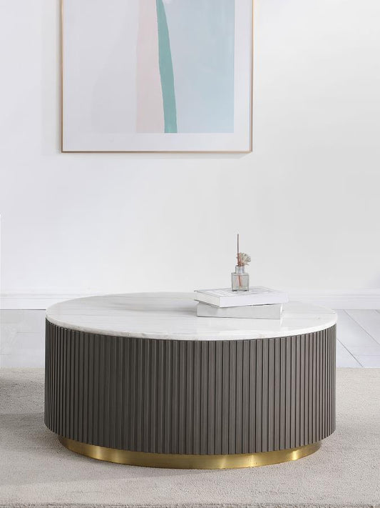 Table basse ronde Jason avec plateau en marbre blanc et anthracite
