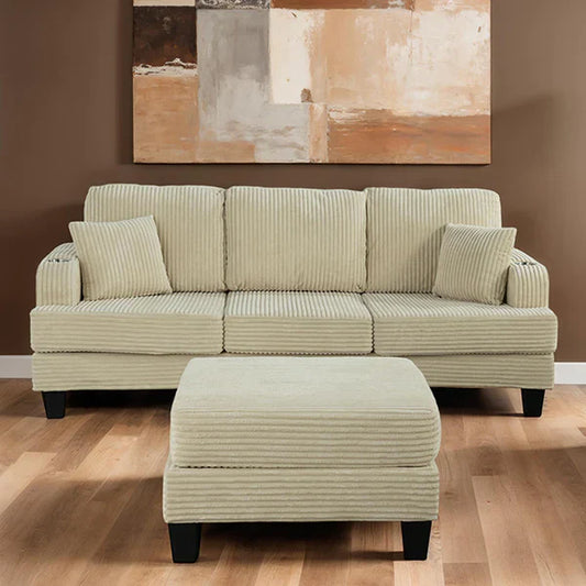 Canapé Moretaine en velours côtelé beige avec port de chargement USB SL6932BG-SF-PK