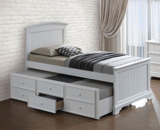 FM7107WH-T-BED Lit capitaine Fanton avec lit gigogne et tiroirs 