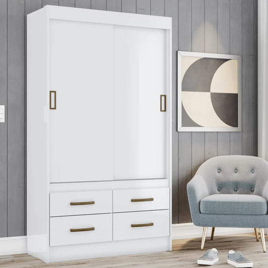 Grande armoire-penderie Amalfi à portes coulissantes - Blanc
