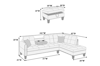 F8886 Ensemble ottoman sectionnel et de rangement 2 pièces