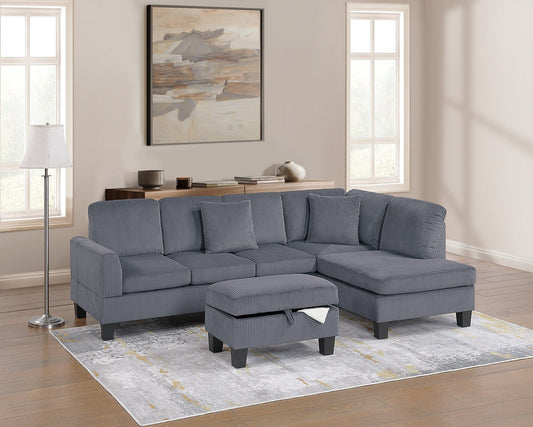 Ensemble sectionnel 3 pièces F8473 avec pouf - Gris foncé