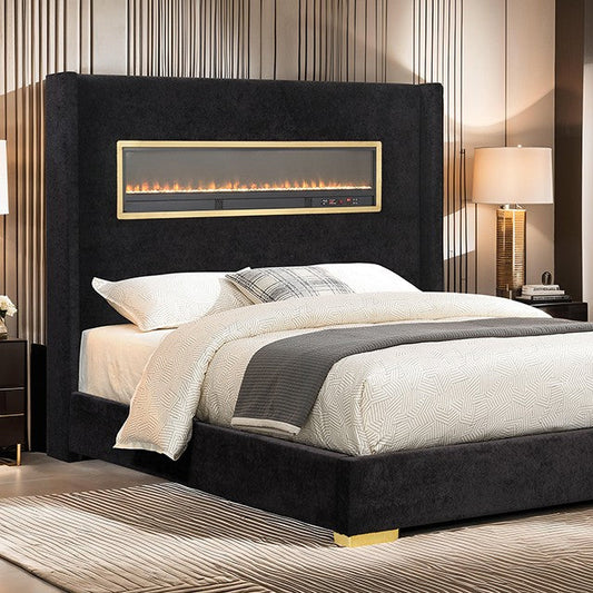 FM74003BK Danvers Lit Queen avec cheminée simulée, Bluetooth et USB