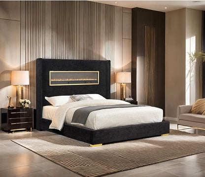 FM74003BK Danvers Lit Queen avec cheminée simulée, Bluetooth et USB