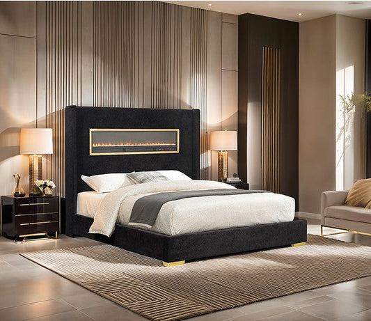 FM74003BK Danvers Lit Queen avec cheminée simulée, Bluetooth et USB