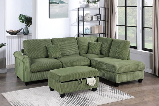 Ensemble sectionnel 3 pièces F8454 avec port USB et pouf de rangement 