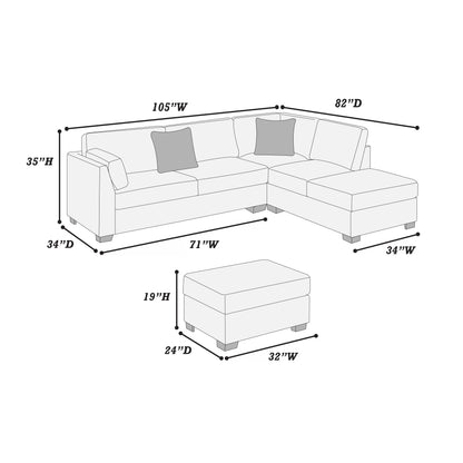 Ensemble sectionnel réversible 3 pièces F8478 avec pouf 