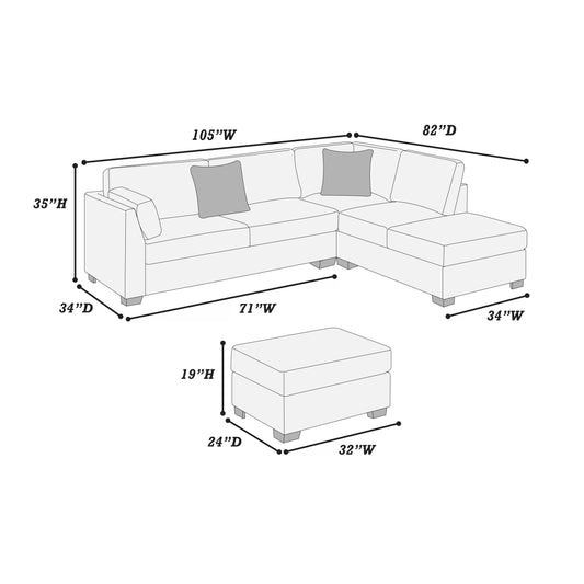 Ensemble sectionnel réversible 3 pièces F8478 avec pouf 