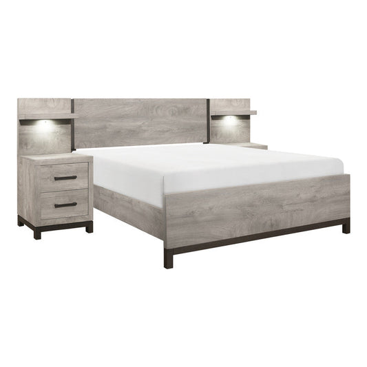 Lit Queen Zephyr avec 2 tables de nuit avec LED et 2 panneaux