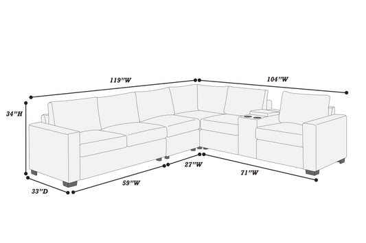 Ensemble sectionnel 4 pièces F8470 avec console, port USB et porte-gobelets 