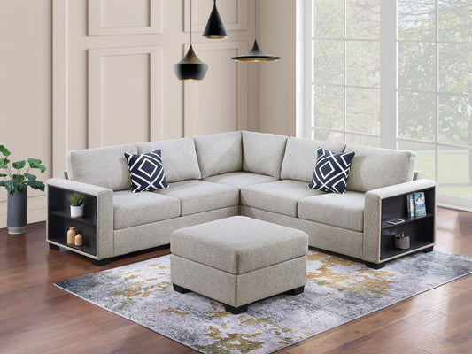 Canapé sectionnel 4 pièces F9496 avec étagère intégrée et pouf cocktail 