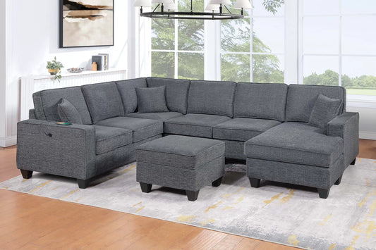 Canapé sectionnel 5 pièces F8374 avec ports USB - Chenille grise