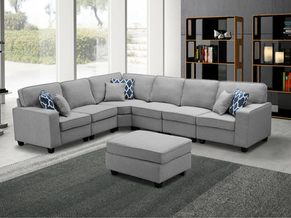 1352-Casanova 124W Canapé modulaire en L 7 pièces en lin avec pouf