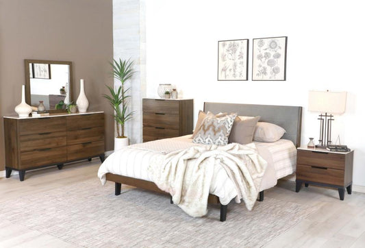 Ensemble de chambre à coucher Queen rembourré Mays en noyer brun et gris 