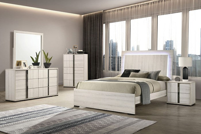 FM7200WH Horten Ensemble de chambre à coucher 4 pièces avec lit Queen et tête de lit à DEL