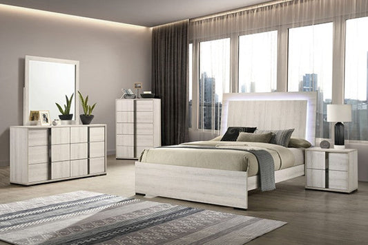 FM7200WH Horten Ensemble de chambre à coucher 4 pièces avec lit Queen et tête de lit à DEL