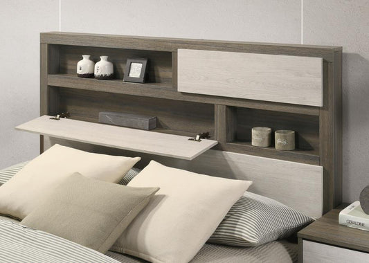 224981Q-S4 Fenwick Ensemble de chambre à coucher 4 pièces avec lit queen size et plateforme Chêne gris 