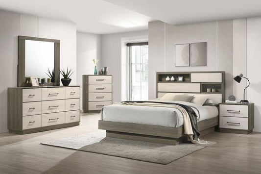 224981Q-S4 Fenwick Ensemble de chambre à coucher 4 pièces avec lit queen size et plateforme Chêne gris 