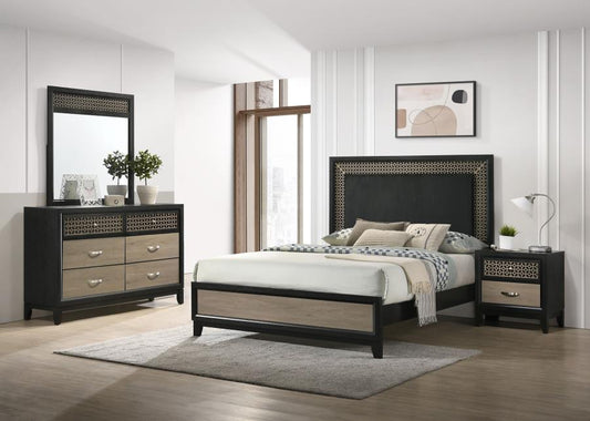 Ensemble de chambre à coucher 4 pièces Valencia 223041Q, brun clair et noir 