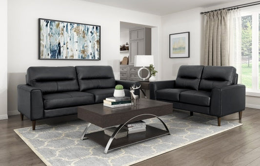 8566BLK-2PC Ensemble de 2 canapés en cuir noir Lewes Mid-Century Modern