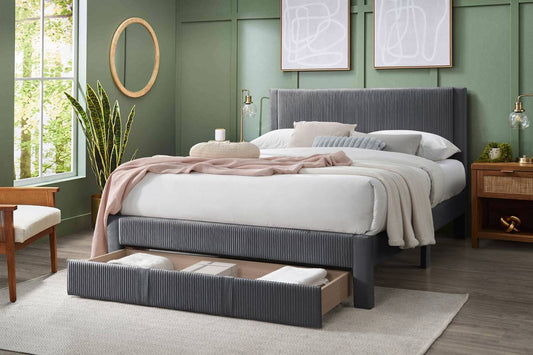 Lit plateforme Alred Queen avec tiroir - Gris