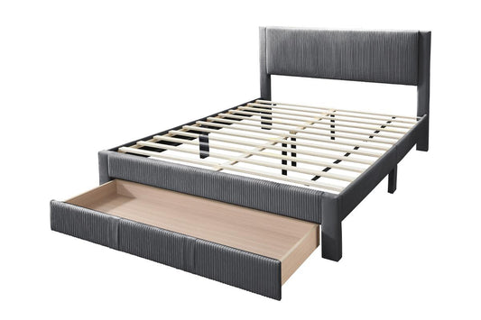 Lit plateforme Alred Queen avec tiroir - Gris